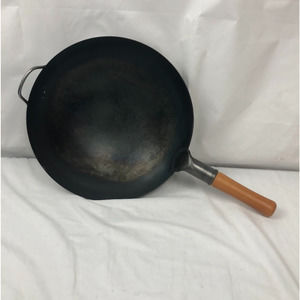 Wok Pan 14 in, Carbon Steel Traditional Chinese Japanese Wok with Round Bottom
